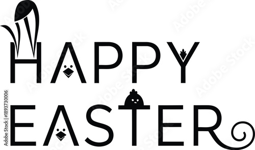 Happy Easter vector typography with bunny and egg illustrations