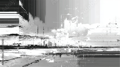 Glitchy distorted cityscape with digital errors abstract urban landscape