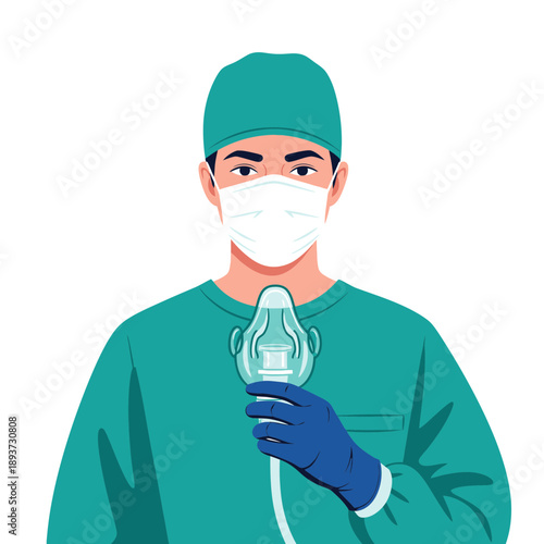 Surgeon Illustration – Medical Doctor in Surgical Mask and Gloves for Healthcare & Hospital Design