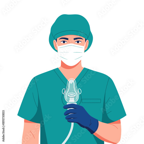 Surgeon Illustration – Medical Doctor in Surgical Mask and Gloves for Healthcare & Hospital Design