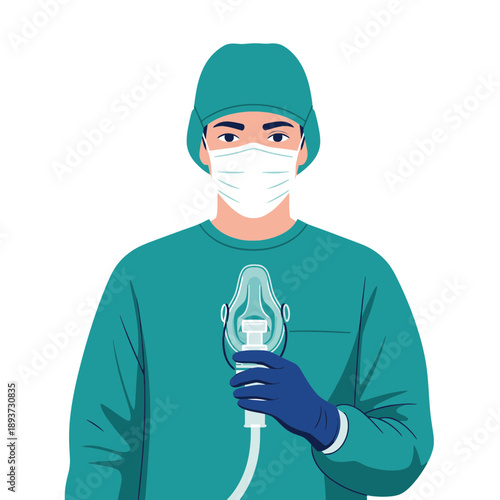 Surgeon Illustration – Medical Doctor in Surgical Mask and Gloves for Healthcare & Hospital Design