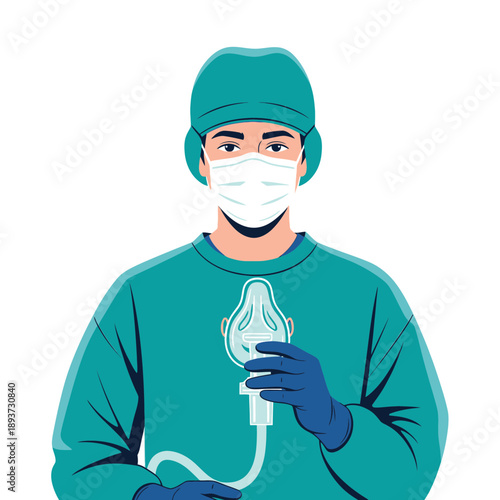 Surgeon Illustration – Medical Doctor in Surgical Mask and Gloves for Healthcare & Hospital Design