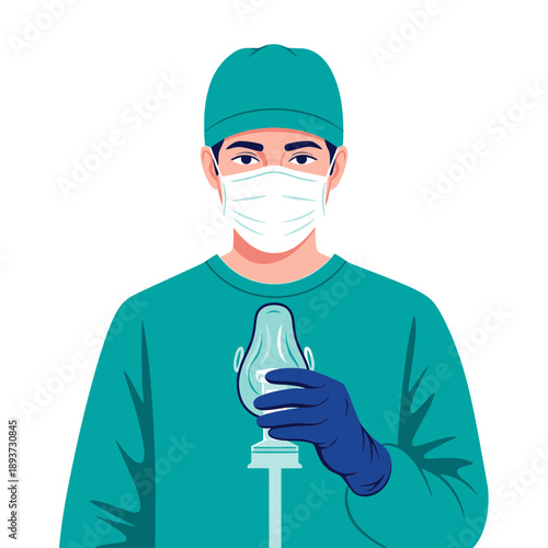 Surgeon Illustration – Medical Doctor in Surgical Mask and Gloves for Healthcare & Hospital Design
