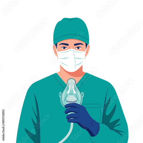 Surgeon Illustration – Medical Doctor in Surgical Mask and Gloves for Healthcare & Hospital Design