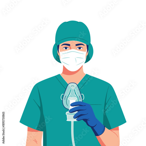 Surgeon Illustration – Medical Doctor in Surgical Mask and Gloves for Healthcare & Hospital Design