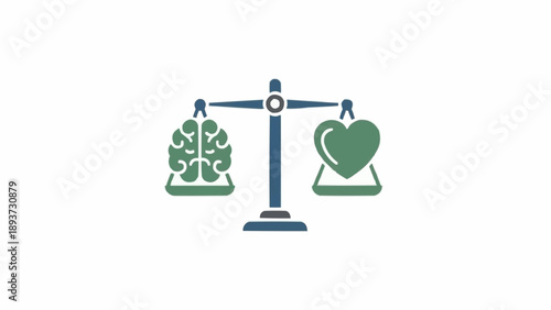 Brain and heart on balance scale.