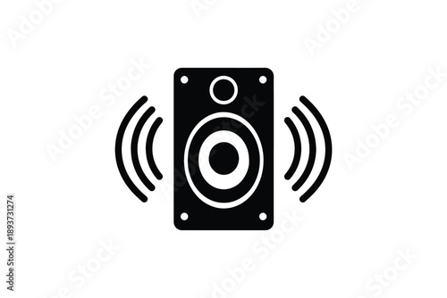 Audio speaker silhouette with sound waves representing music volume and technology isolated on white background