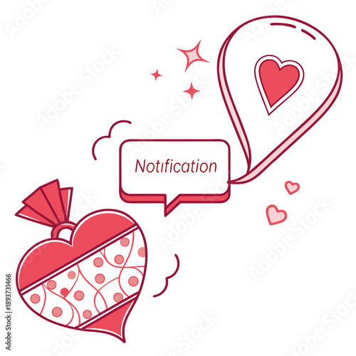 Romantic notification illustration with hearts and speech bubbles