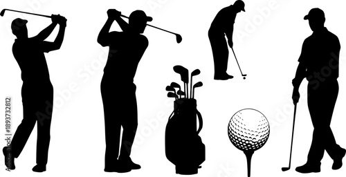 set of golf silhouettes Vector