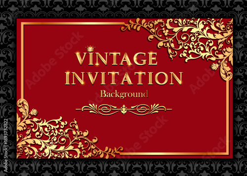 Illustration vintage background, elegant antiques, Victorian gold, floral ornament, baroque frame, beautiful invitation.