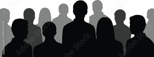 Anonymous crowd silhouettes representing diverse people, teamwork, community, leadership, social unity, and collective human presence concept