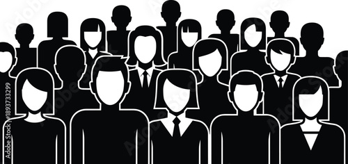 Business people crowd silhouette vector illustration representing corporate team, community, workforce, and anonymous professional group concept
