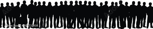 Large diverse business crowd silhouette standing together in unity representing teamwork, cooperation, community and modern social connection