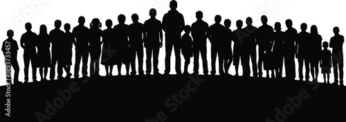 Large diverse crowd of people silhouettes standing together symbolizing unity community diversity society concept identity strength