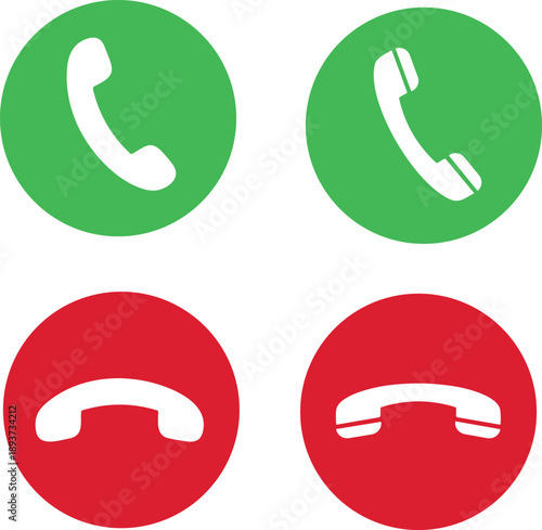 Phone call icon answer, accept and decline call icons with green and red buttons , Contact us telephone sign. yes and no buttons. Incoming call icons