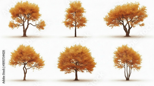 Diverse collection of autumn trees showcasing vibrant orange foliage and natural beauty