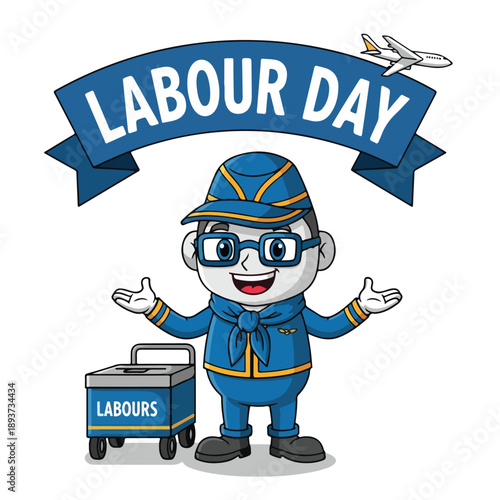 Labour Day Cartoon Mascot with Toolbox