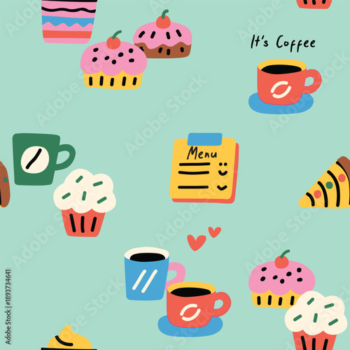 Cute Hand-Drawn Coffee and Cupcake Delights Background