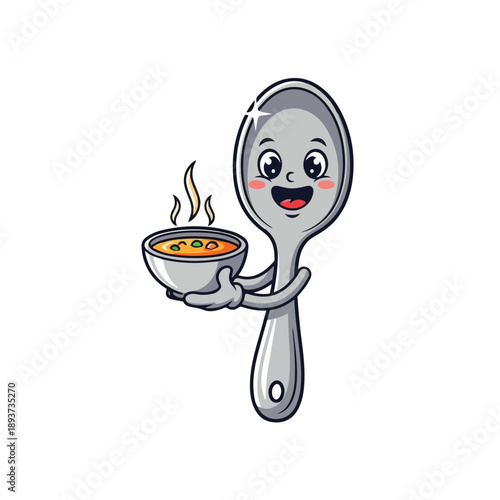 Cheerful Spoon Holding Bowl of Soup