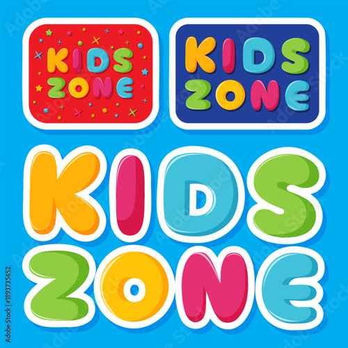 Kids zone colorful stickers set for children playground vector illustration.