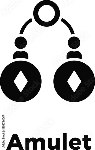 Traditional Spiritual Amulet Icon Featuring Twin Decorative Circular Charms With Diamond Centers, Black Vector Graphic Symbol For Protection Magic And Ancient Talisman