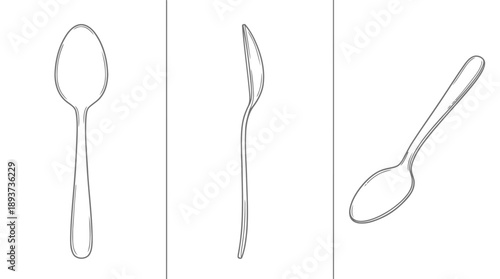 Illustrative Display of Spoons in Various Shapes and Designs, Kitchen Setting