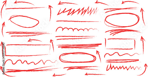 Hand-drawn red marker strokes and arrow elements for emphasis and annotation.