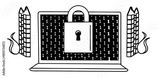 Cybersecurity Firewall Concept with Digital Wall of Light Blocking Data Attacks
