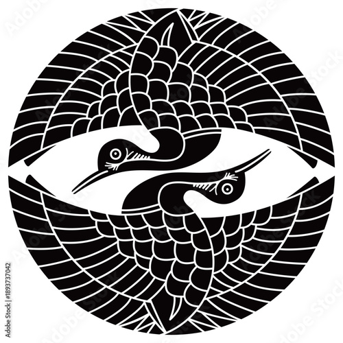 	家紋です。上下対い鶴といいます。