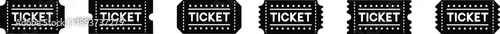 Flat Tickets of Cinema, theater, concert, play, party, event, festival, match black. Realistic template set. Ticket icon for website. vector illustration