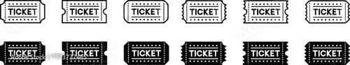 Tickets of Cinema, theater, concert, play, party, event, festival, match black. Realistic template set. Ticket icon for website. vector illustration