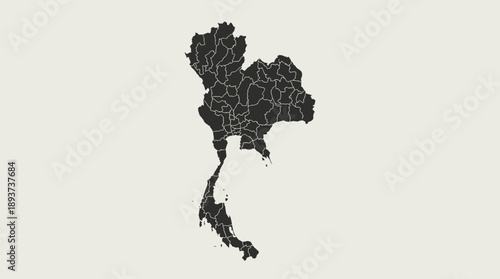 Minimalist Vector Map of Thailand Provinces (Changwat) - Black Silhouette Geographical Design on Off-White Background