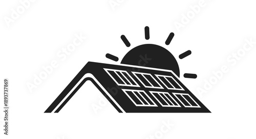 Solar panel on roof with sun vector icon