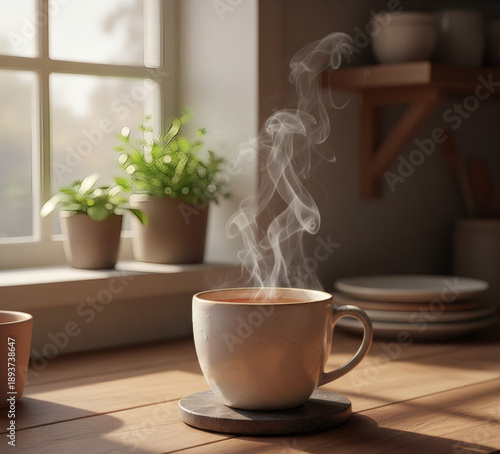Close-Up Of Hot Tea Cup With Steam