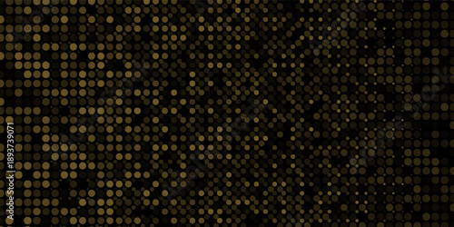 Abstract luxury banner with golden glittering dots on black background. Sparkling glitter bottom border, vector frame. Halftone effect. Magical gold dust. Pop art style backdrop.