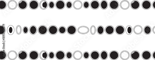 Three distinct rows of small, variously sized black and white circular and oval elements form a repetitive abstract band suitable for background use.