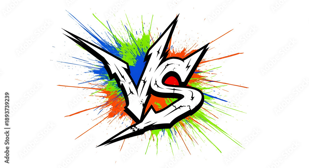 Obraz premium Dynamic comic-style VS typography with ink splash explosion effect