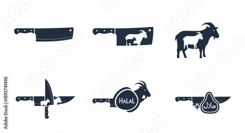 Eid Al Adha Qurban Illustration Vector, Halal Meat Processing Concept, Islamic Sacrifice Symbol Graphic, Minimal Knife Metaphor Design, Religious Festival Flat Illustration