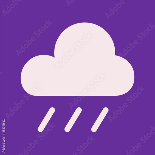 Vector flat illustration with single white rain cloud sun in dark blue sky. Icon is for apps as symbol rainy weather. Minimalistic simple cute concept, clipart collection