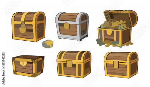 Pirate Loot Treasure Chest Cartoon Vector Asset Set