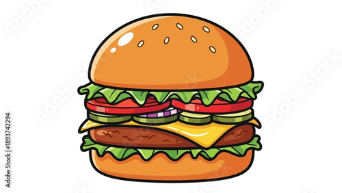 Cheeseburger with Lettuce Tomato and Onion.