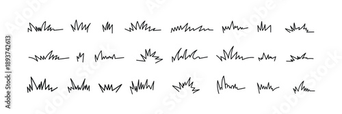 Grass line doodle. Outline grassland or meadow sketch, simple field design. Black grass brush stroke hand drawn texture for garden pattern or lawn. Herb marker vector element. Hand drawn grass vector 