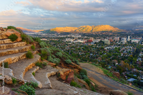 Mount Rubidoux Trail Overlooking Riverside California City at Golden Hour