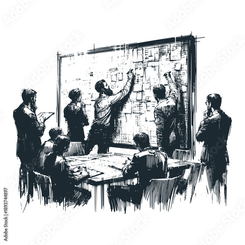 Business team member carefully erasing a planning 