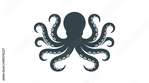 Dark Octopus Silhouette Logo Isolated on White Background. Marine Animal Icon, Cephalopod Vector Illustration for Nautical Design and Seafood Branding.