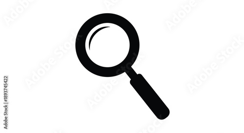 Simple black silhouette of a magnifying glass on a white background