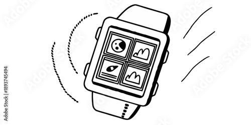 Smart Wearable Technology with Digital Smartwatch UI Floating in Space – Futuristic Interface Design