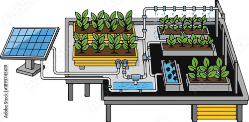 Automated Hydroponic Farm System with Solar Panel and Water Recycling