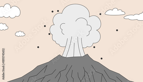 Cartoon drawing of a volcano with smoke coming out of it