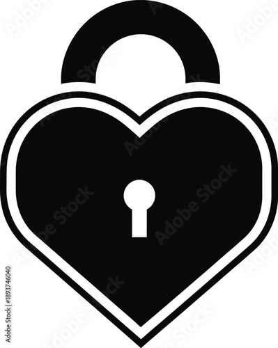 Heart shaped lock icon isolated on transparent background.